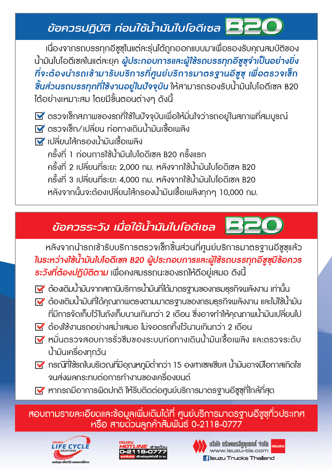 ข้อควรปฏิบัติก่อนใช้น้ำมันไบโอดีเซล B20